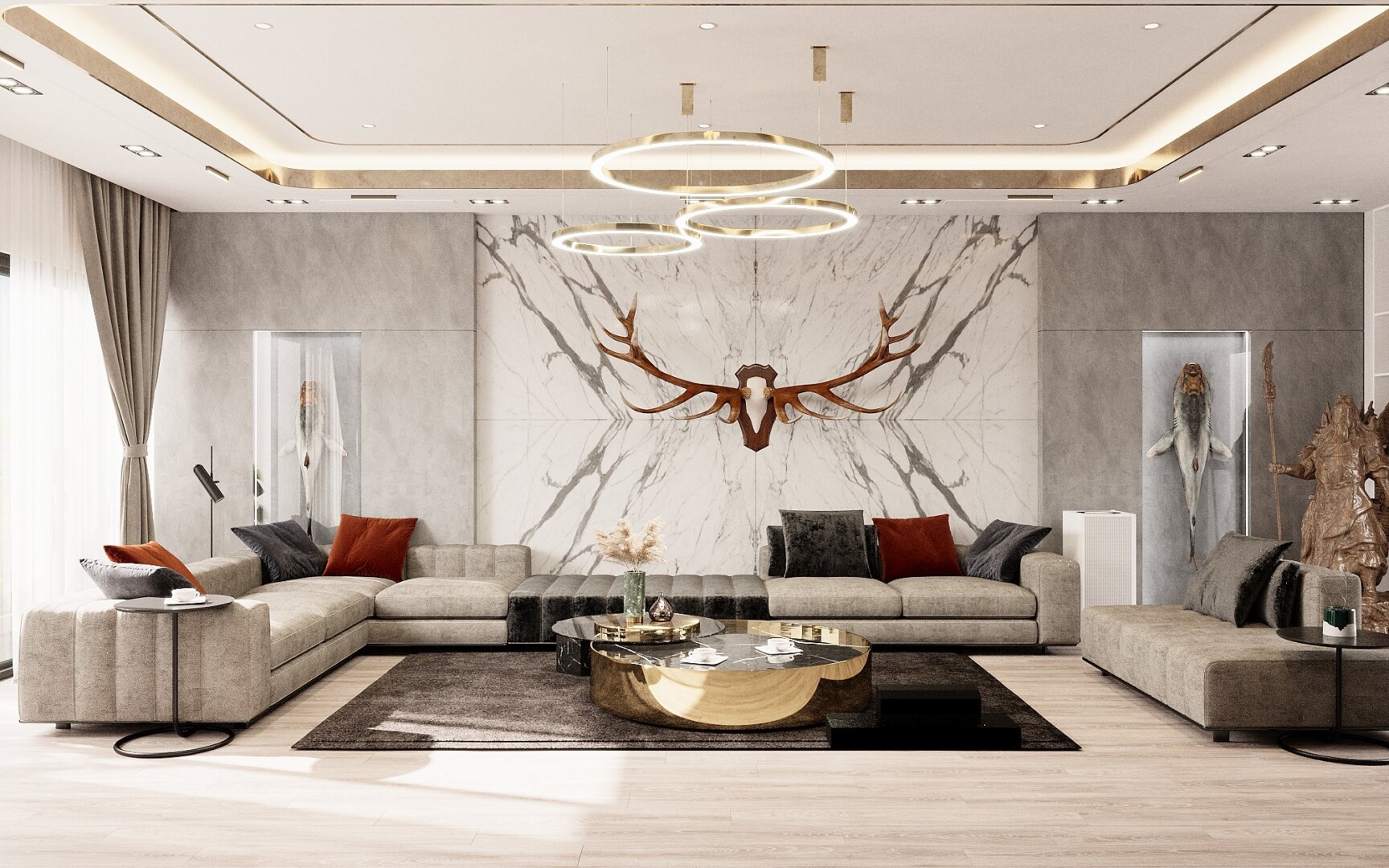 Thiết kế nội thất phòng khách theo kiểu xa hoa sang trọng