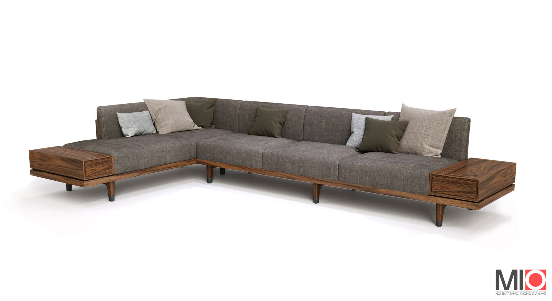 Bộ ghế sofa gỗ tự nhiên làm từ gỗ óc chó hình chữ L mã SF02